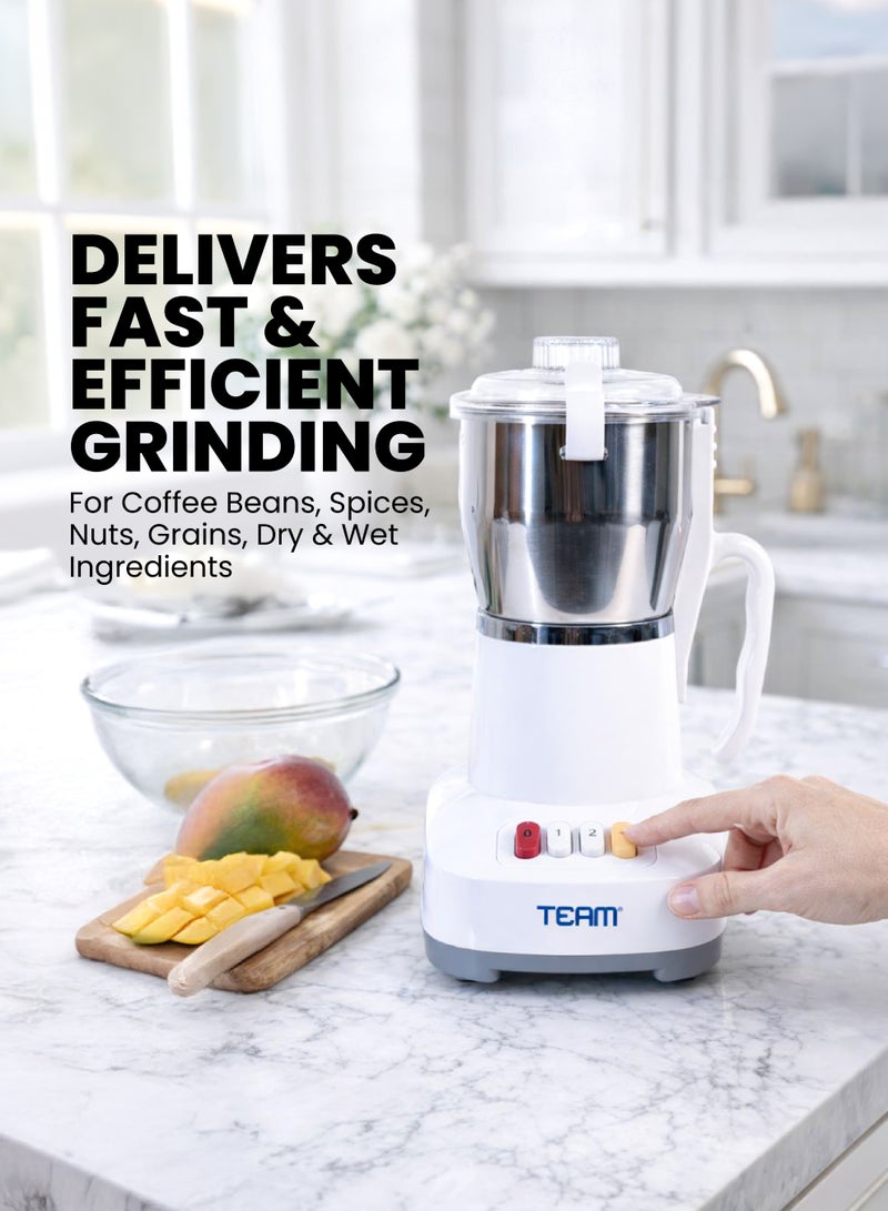 TEAM Powerful & Large Electric Grinder 400W | Stainless Steel Blades | 300g Capacity | 2-Speed + Pulse | Coffee, Spices, Nuts & Dry Food Grinder | Heavy-Duty  Multi-Purpose Grinder - Image 2